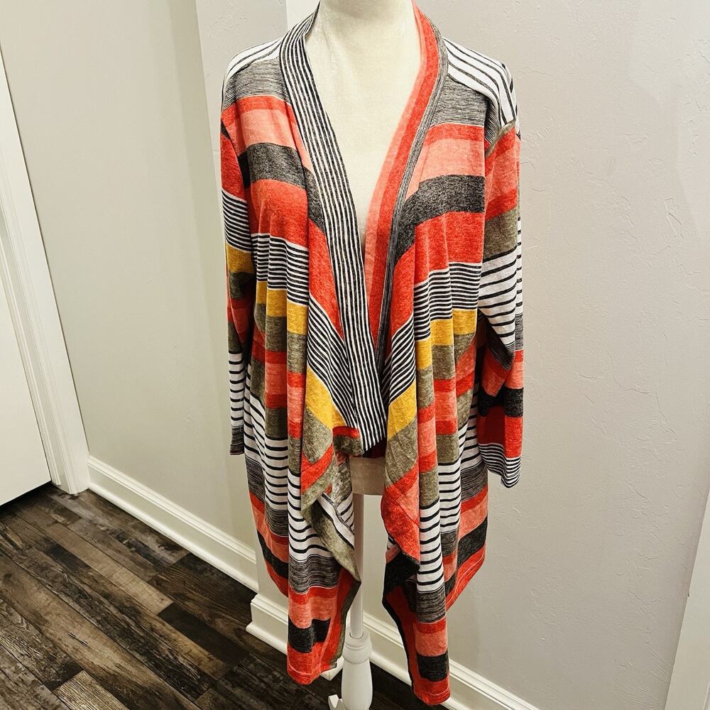 DEARCASE Women’s 3/4 Sleeve Striped Open Front Asymmetrical Cardigan M (A0131)